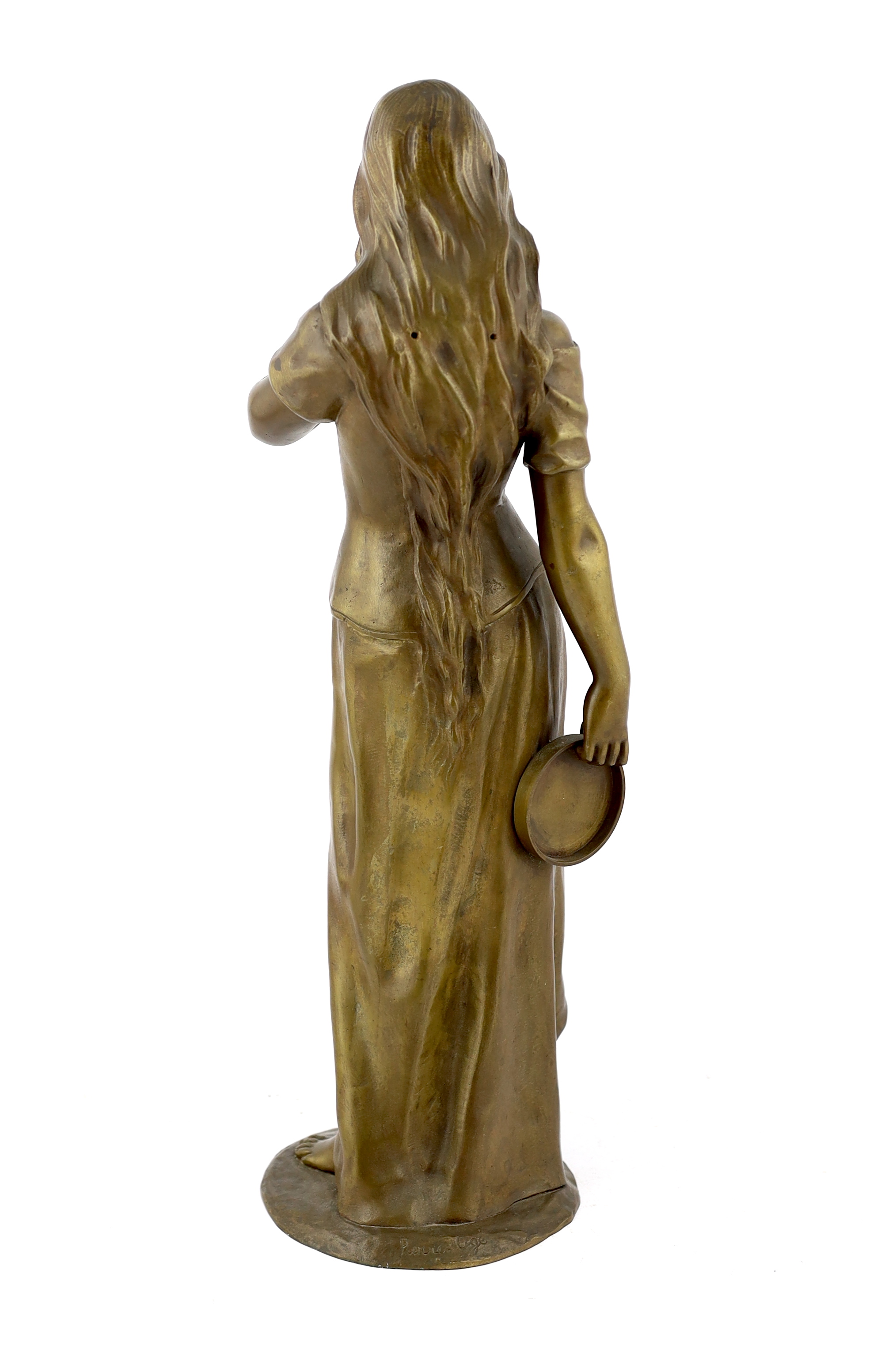 Pierre Marie François Ogé (1849-1912), a bronze figure of a tambourine girl standing with the instrument in her right hand, 52cm high